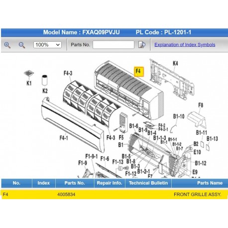 DAIKIN 4005834 FRONT GRILLE ASSY