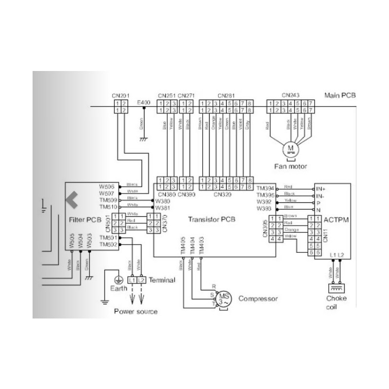 FUJITSU K9708610016 aka 9708610016  WIRE WITH CONNECTOR (White)(CN281 on Main PCB—CN320 on Inverter PCB)
