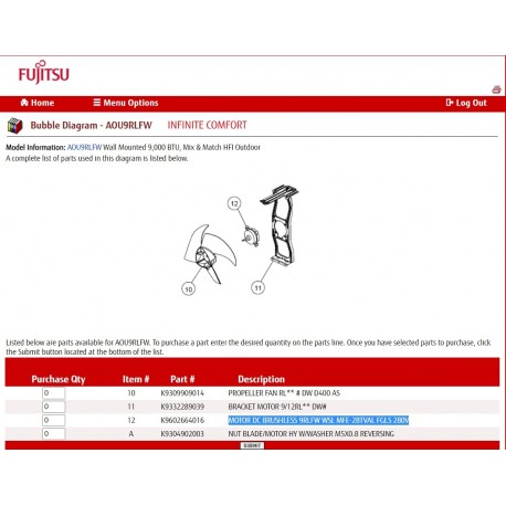 K9602664016 MOTOR DC BRUSHLESS 9RLFW WSL MFE-28TVAL FGLS 280V