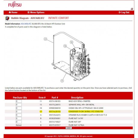 FUJITSU K9374420193 CONDENSER TA DW 36/RML/1/FZ STDRD FIN