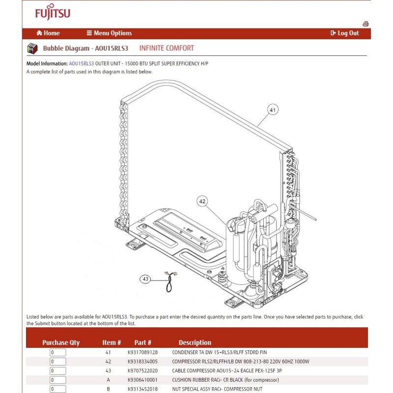 Fujitsu K9317089128 CONDENSER TA DW 15+RLS3/RLFF STDRD FIN