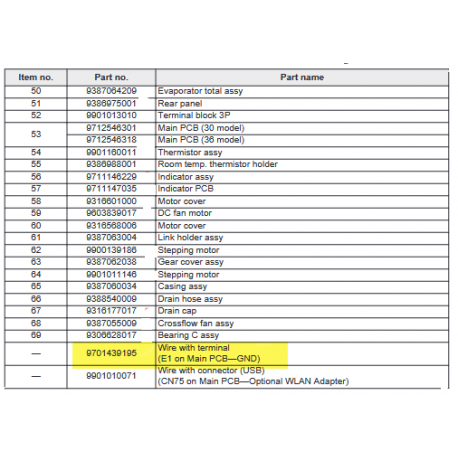 FUJITSU K9701439195 aka 9701439195 Wire with terminal (E1 on Main PCB—GND)