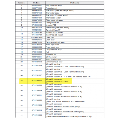 FUJITSU K9711199003 aka 9711199003 Wire with connector (P109 on Main PCB—GND)