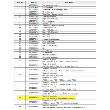 FUJITSU K9711212009 aka 9711212009 Wire with connector (P650 on Inverter PCB—Fan motor [joint])