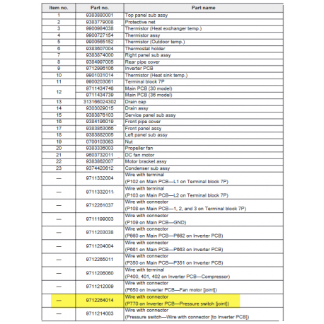 FUJITSU K9712264014 aka 9712264014 Wire with connector (P770 on Inverter PCB—Pressure switch [joint])