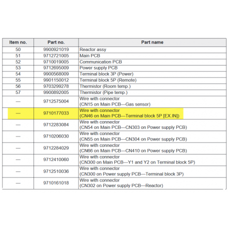 FUJITSU K9710177033 aka 9710177033 Wire with connector (CN46 on Main PCB—Terminal block 5P [EX.IN])