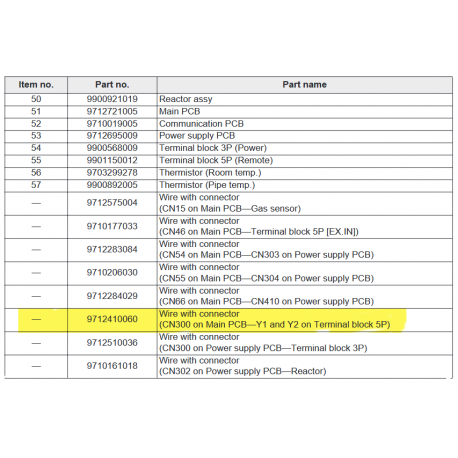 FUJITSU K9712410060 aka 9712410060 Wire with connector(CN300 on Main PCB—Y1 and Y2 on Terminal block 5P)