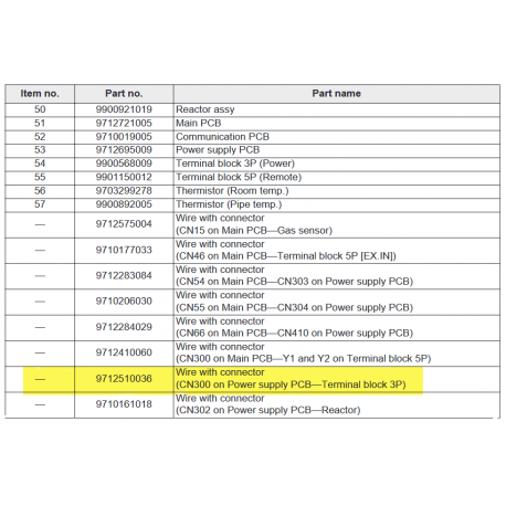 FUJITSU K9712510036 aka 9712510036 Wire with connector (CN300 on Power supply PCB—Terminal block 3P)