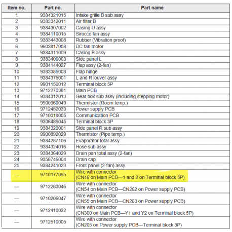 FUJITSU K9710177095 aka 9710177095 Wire with connector (CN46 on Main PCB—1 and 2 on Terminal block 5P)