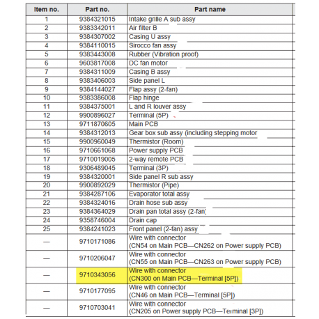 FUJITSU K9710343056 aka 9710343056 Wire with connector (CN300 on Main PCB—Terminal [5P])