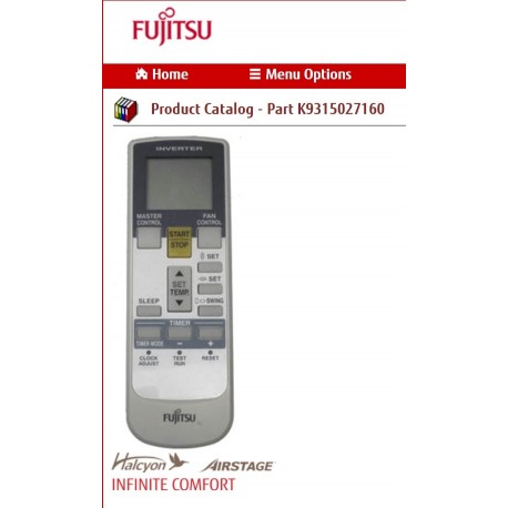 FUJITSU K9315027160 aka 9315027160 REMOTE CONTROL 30CLX/36CLX AR-RY16