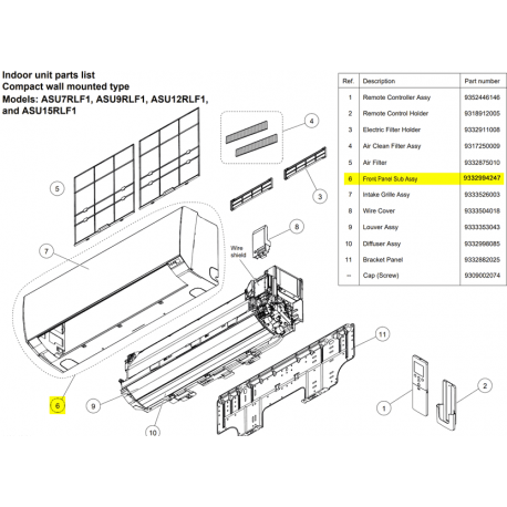 FUJITSU K9332994247 aka 9332994247 FRONT PANEL DW ASU7~15RLF1