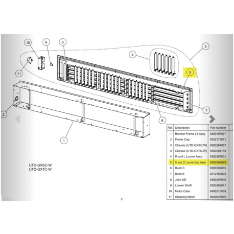 FUJITSU K9380286028 aka 9380286028 LOUVER ASSY UP & DOWN UTD-GQSC-W