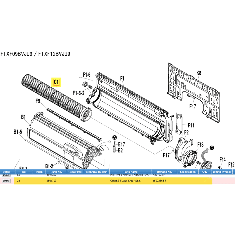 DAIKIN 2561707 CROSS FLOW FAN ASSY.