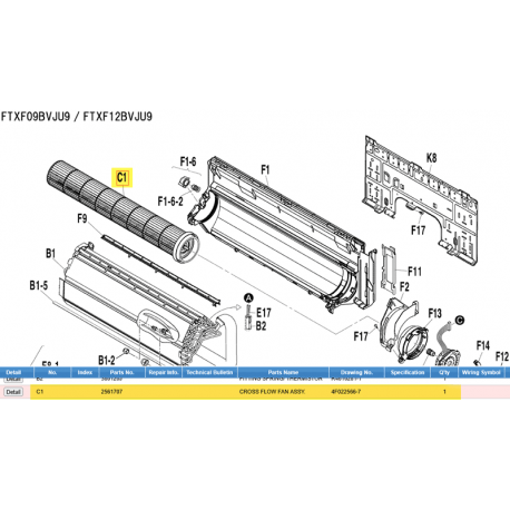 DAIKIN 2561707 CROSS FLOW FAN ASSY.