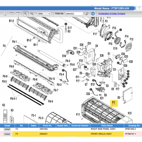 DAIKIN 2564321 FRONT GRILLE ASSY.