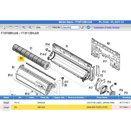 DAIKIN 2561452 SEALING PLATE (TOP)