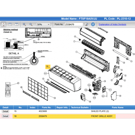 DAIKIN 2558479 FRONT GRILLE ASSY.