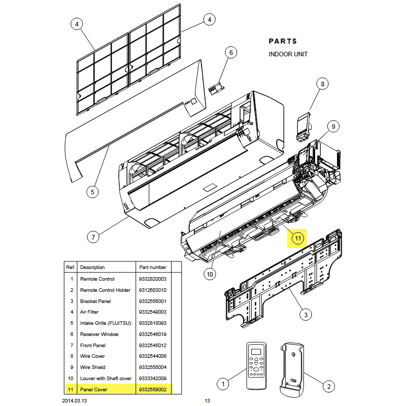 FUJITSU K9332559002 aka 9332559002 PANEL COVER ASU9/12RL2