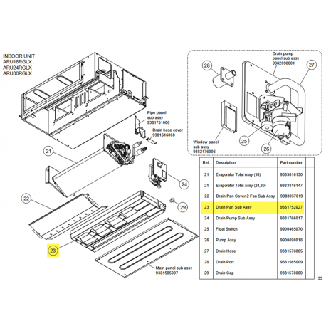 FUJITSU K9381752027 aka 9381752027 DRAIN PAN HY ARU/ARUH DW