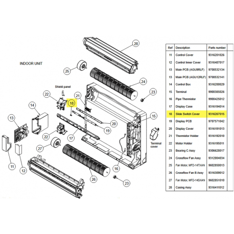 FUJITSU K9316267015 aka 9316267015 SLIDE SWITCH COVER HF AGU HVAB