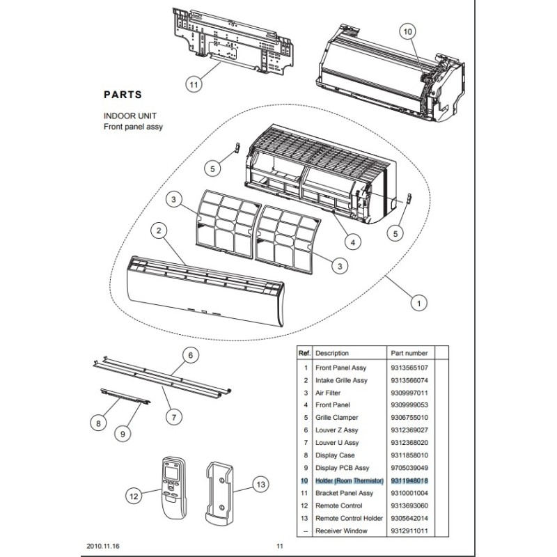 FUJITSU 9311948018 HOLDER ROOM THERMSTR HVAB