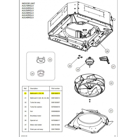 FUJITSU K9381484010 aka 9381484010 BELL MOUTH L AUU18/24RGLX HVAB