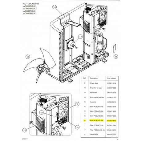 FUJITSU 9708511849 CONTROL PCB AOU36RGLX HY