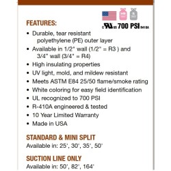 3/8 inch x 50 ft. Line Set Mueller Streamline HVAC Copper Refrigerant Pipes with DURAGUARD PE Insulation