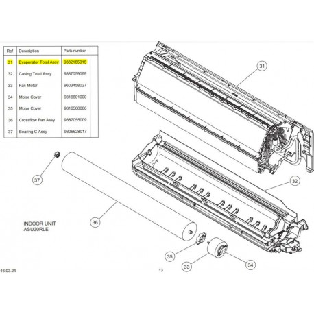 FUJITSU K9382185015 aka 9382185015 Evaporator Total Assy