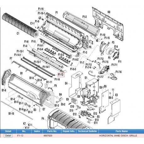 DAIKIN 4007620 HORIZONTAL VANE/ DISCH. GRILLE