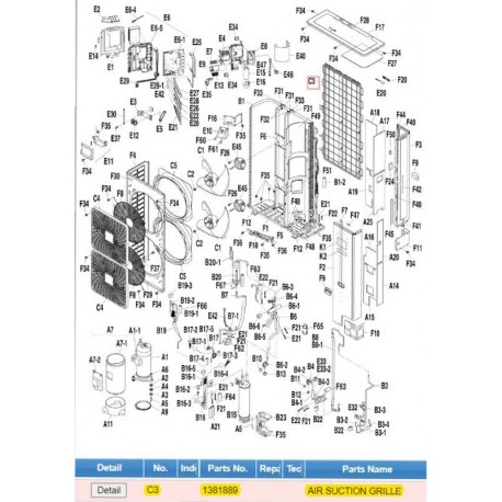 DAIKIN 1381889 AIR SUCTION GRILLE