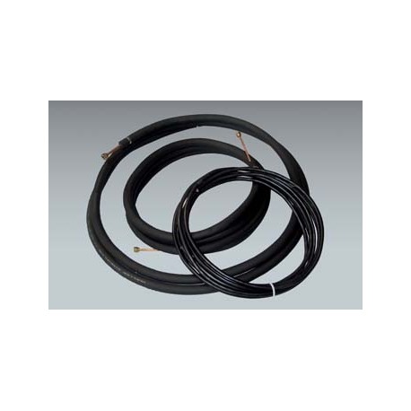 25 ft of Mueller 1/4" x 3/8" mini split lineset with 1/2" insulation and 25 ft of Southwire 14/4 communication cable