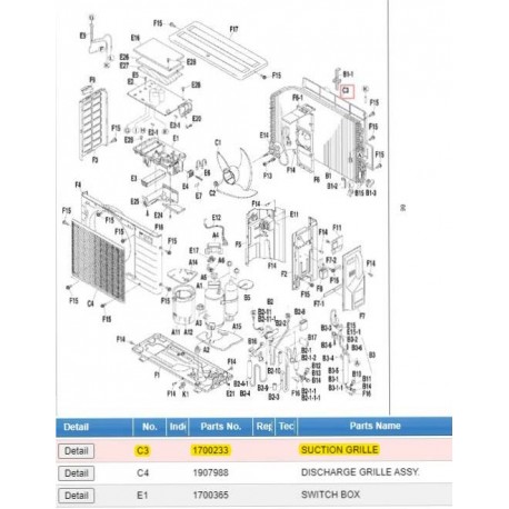 DAIKIN 1700233 SUCTION GRILLE